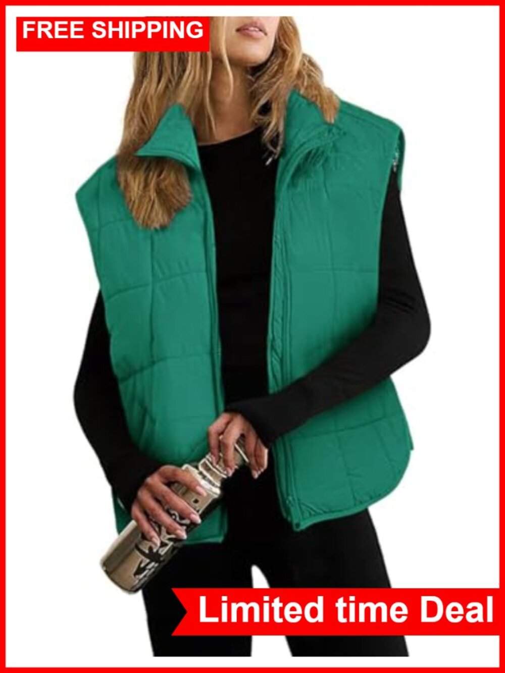 Womens Puffer Vest Lightweight Zip Up Quilted Nylon Padded Gilet